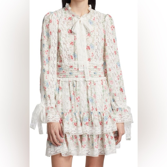 Stellah Tie-Neck Lace-Trim Minidress - Picture 5 of 5